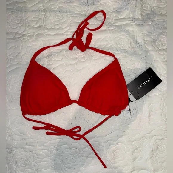 Suvimuga - Red Triangle Tie Bikini Top & Tie-Side Bottoms - Size Small - Picture 4 of 7